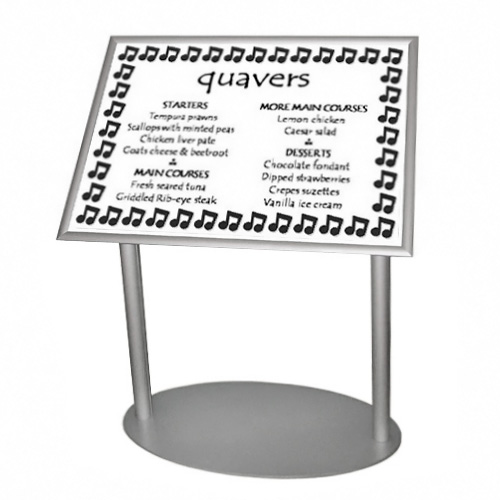Single poster on podium stand A2L for menu